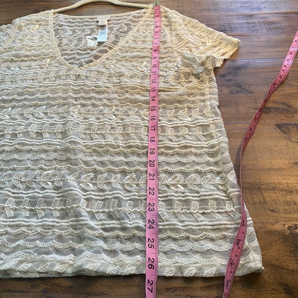 Chico’s NWT Sheer Embroidered Beaded Cream V-Neck Blouse Womens Large - Picture 11 of 11